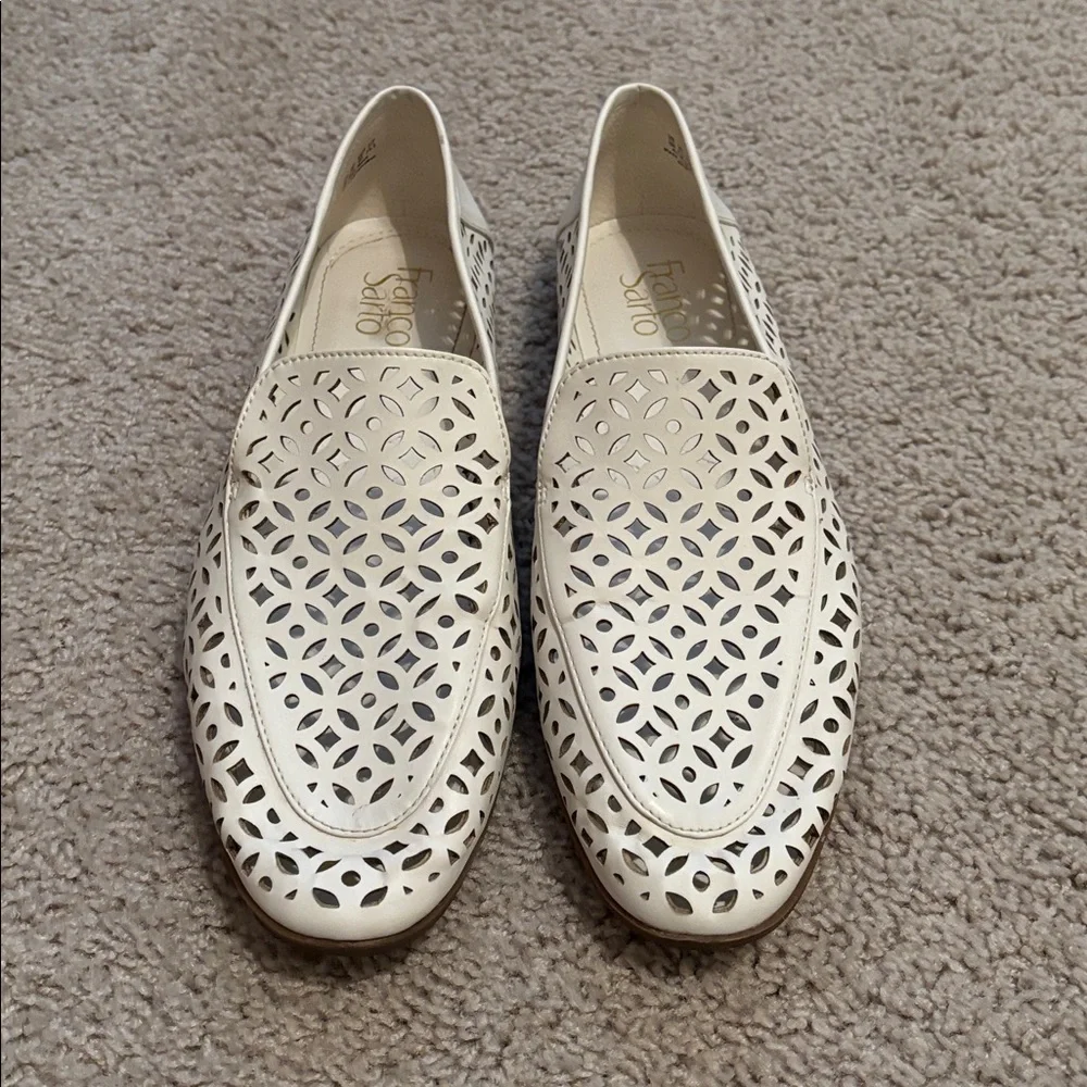 Franco Sarto Berta White  Perforated Faux Leather Loafers Size 9 - Picture 2 of 4